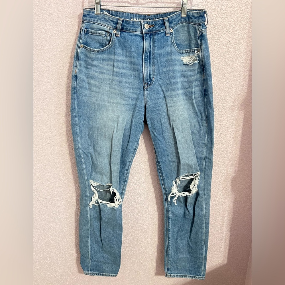 American Eagle High Rise Ripped Mom Jean Size 12 Long